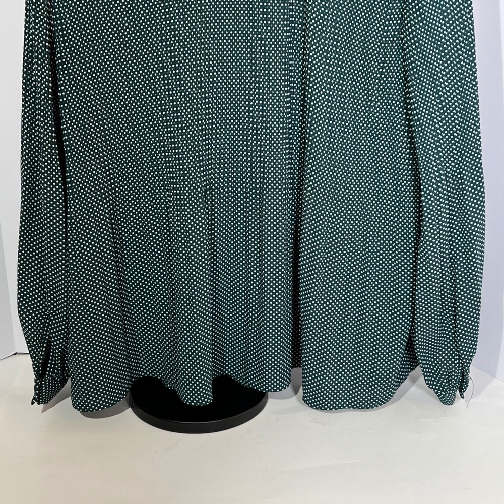 Adrianna Papell Green Polka Dot Tie Neck Long Sleeve Blouse‎ - Picture 6 of 7